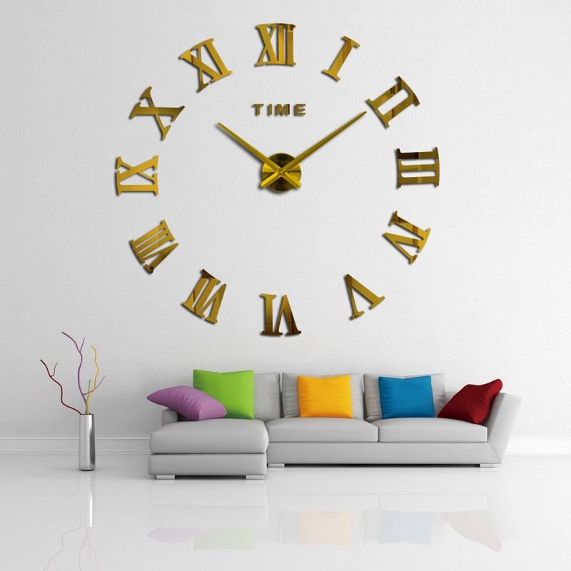 Big Size DIY Roman Numerals Mirror Wall Clock